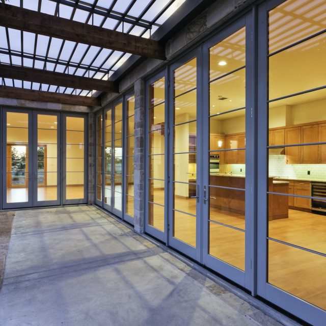 Modern Home Kitchen Through Glass Doors